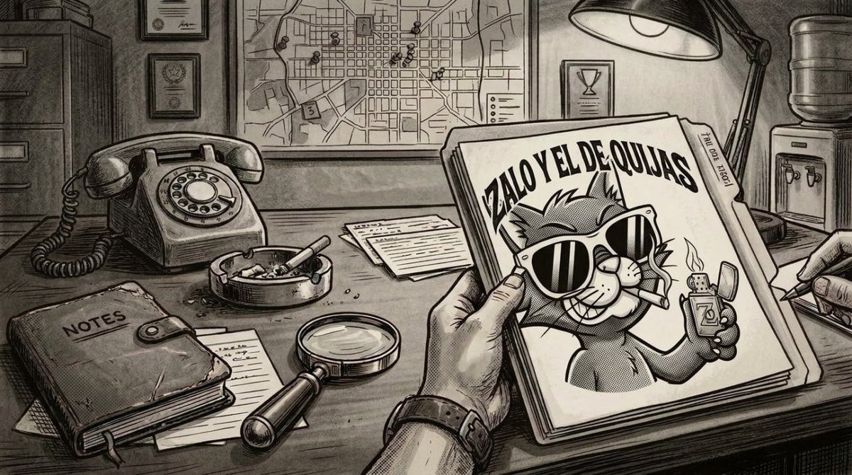 Expediente de Zalo y el de Quijas sobre el escritorio de un detective